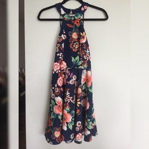 Navy Floral Halter cocktail dress